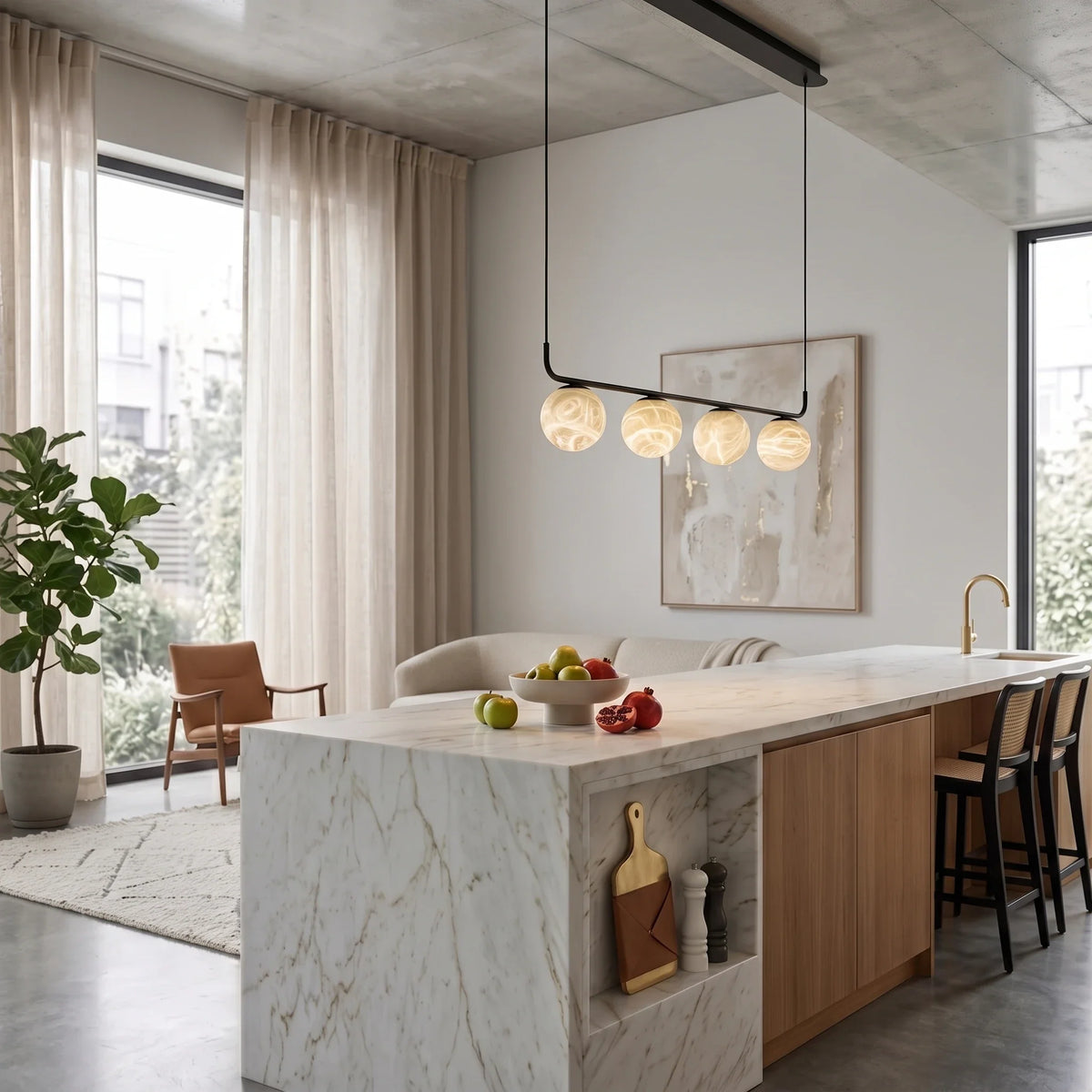 Linear Globe Pendant Light in black alabaster for Kitchen Island by AUVIELIGHT