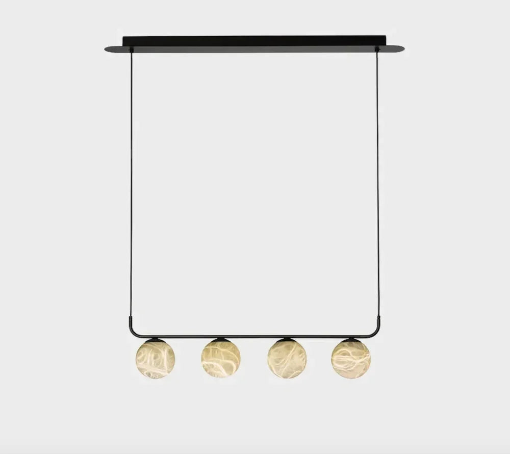 Linear Globe Pendant Light in black alabaster for Kitchen Island by AUVIELIGHT, L 77cm x H 12cm / ∅ 30.4″ x H 4.8″ / Black + White