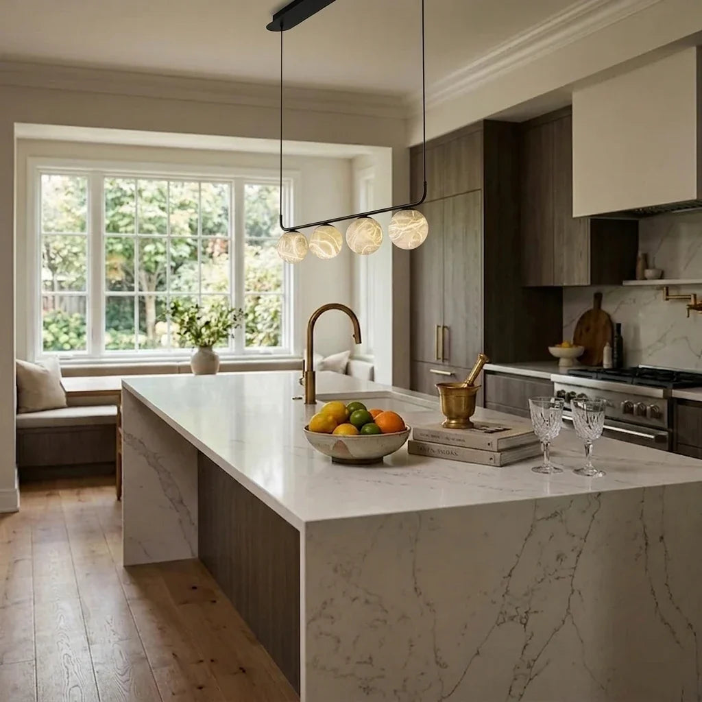 Linear Globe Pendant Light in black alabaster for Kitchen Island by AUVIELIGHT