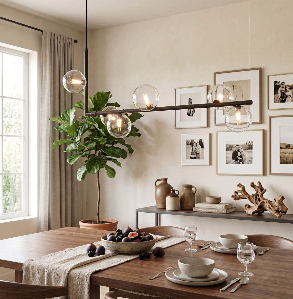 Linear Orb Pendant Light in glass for Kitchen Island by AUVIELIGHT