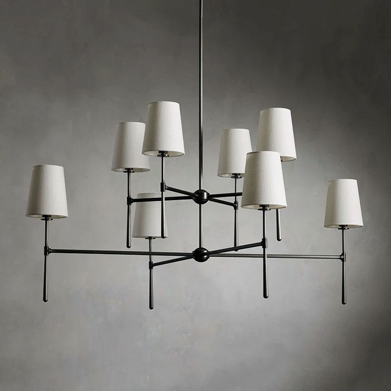 Linear Spoke Chandelier for Dining Room by AUVIELIGHT, 4+4 heads ∅ 48″ x H 25.2″ / Black