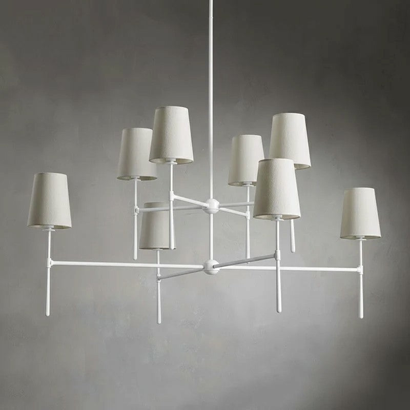 Linear Spoke Chandelier for Dining Room by AUVIELIGHT, 4+4 heads ∅ 48″ x H 25.2″ / White
