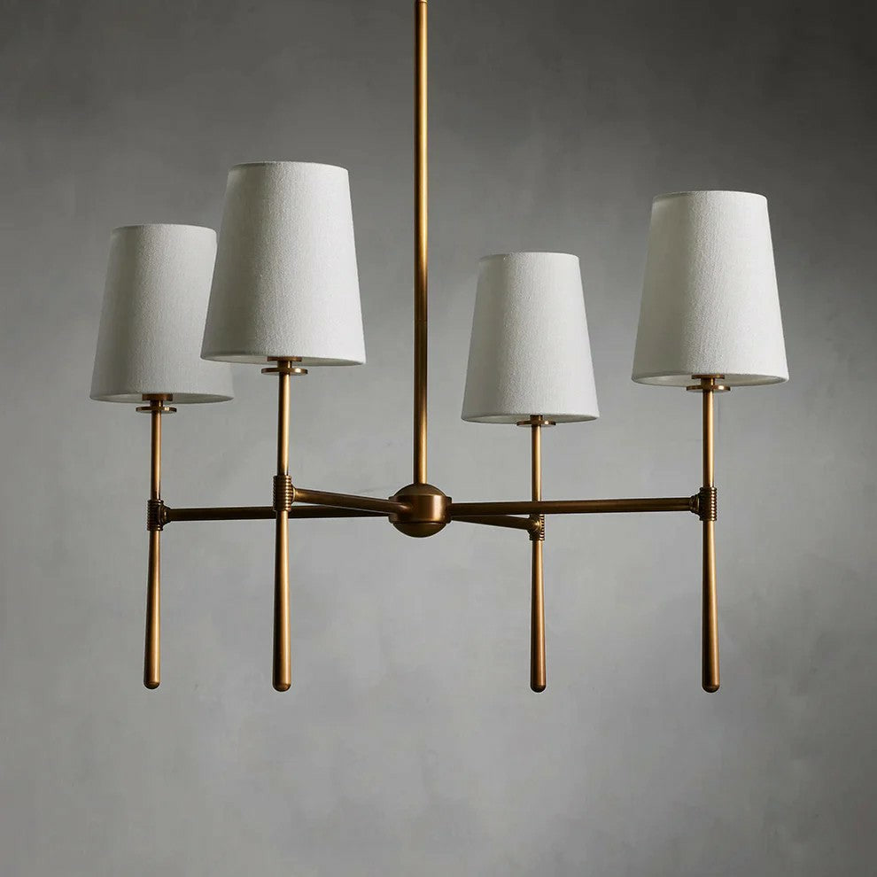 Linear Spoke Chandelier for Dining Room by AUVIELIGHT, 4 heads ∅ 28″ x H 17.3″ / Brass