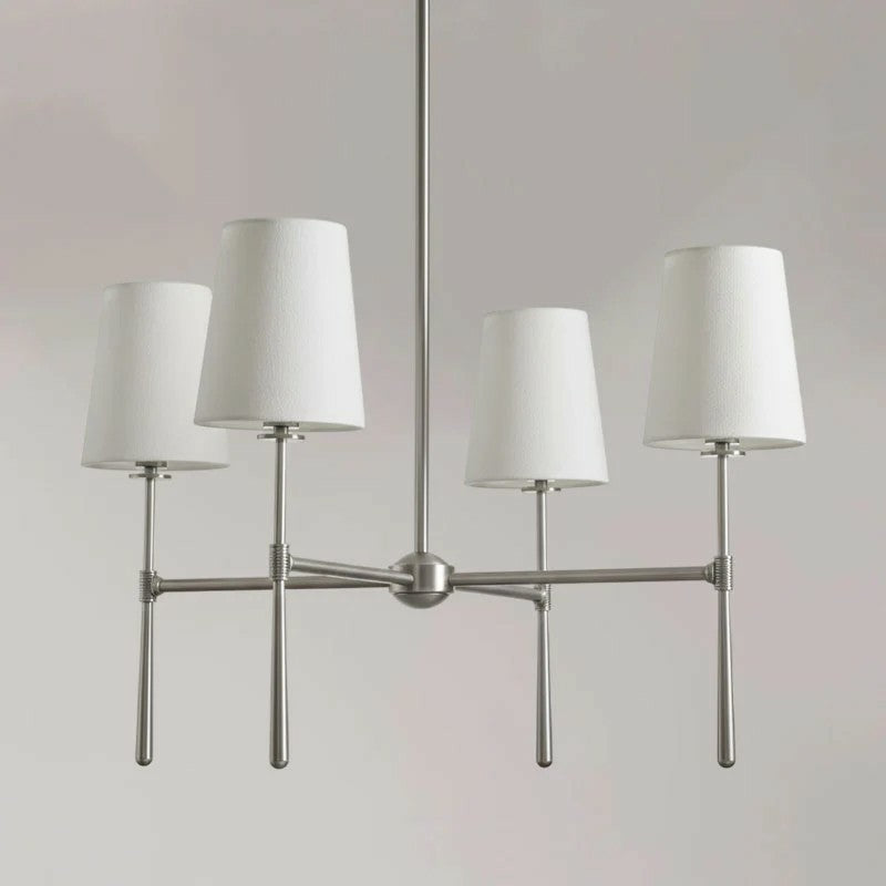 Linear Spoke Chandelier for Dining Room by AUVIELIGHT, 4 heads ∅ 28″ x H 17.3″ / Nickle color