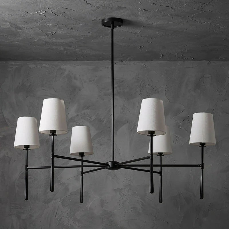 Linear Spoke Chandelier for Dining Room by AUVIELIGHT, 6 heads ∅ 42.1″ x H 17.3″ / Black