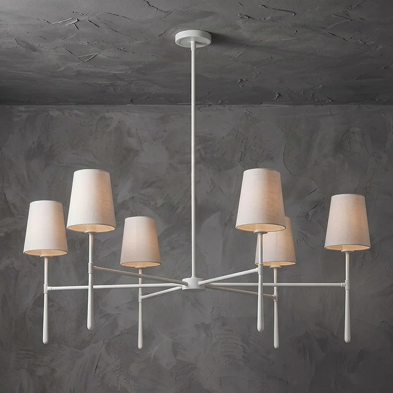 Linear Spoke Chandelier for Dining Room by AUVIELIGHT, 6 heads ∅ 42.1″ x H 17.3″ / White