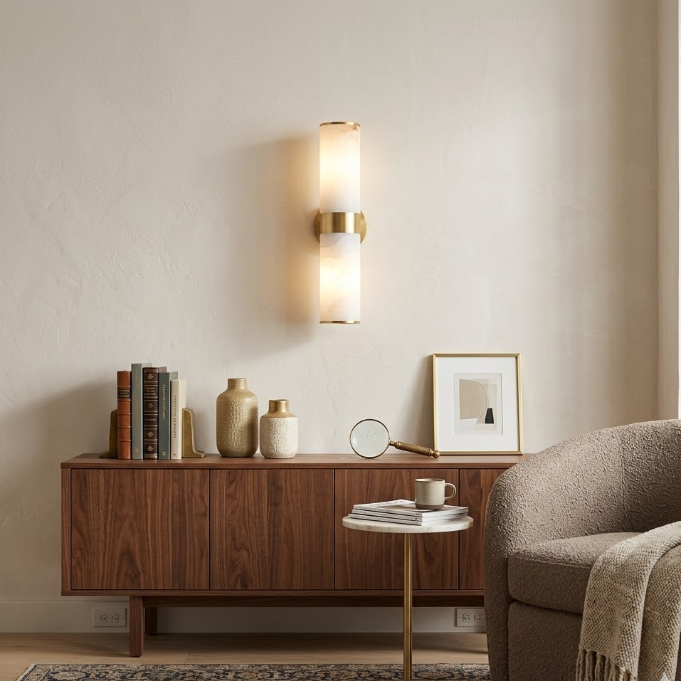 Tandem Linear Wall Light in alabaster for Hallway by AUVIELIGHT