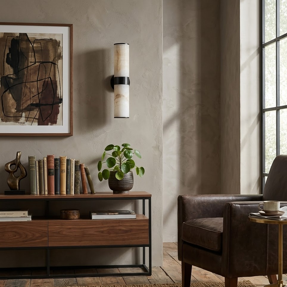 Tandem Linear Wall Light in alabaster for Hallway by AUVIELIGHT