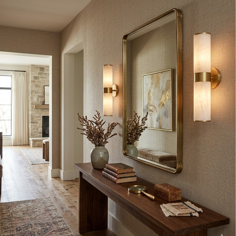 Tandem Linear Wall Light in alabaster for Hallway by AUVIELIGHT