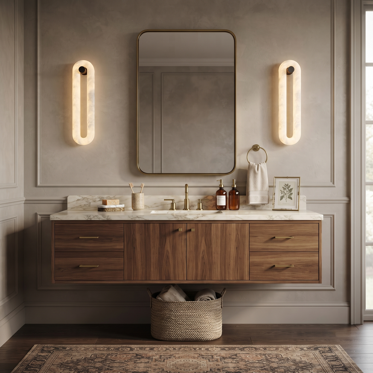 Loop Linear Wall Sconce in alabaster for Hallway by AUVIELIGHT