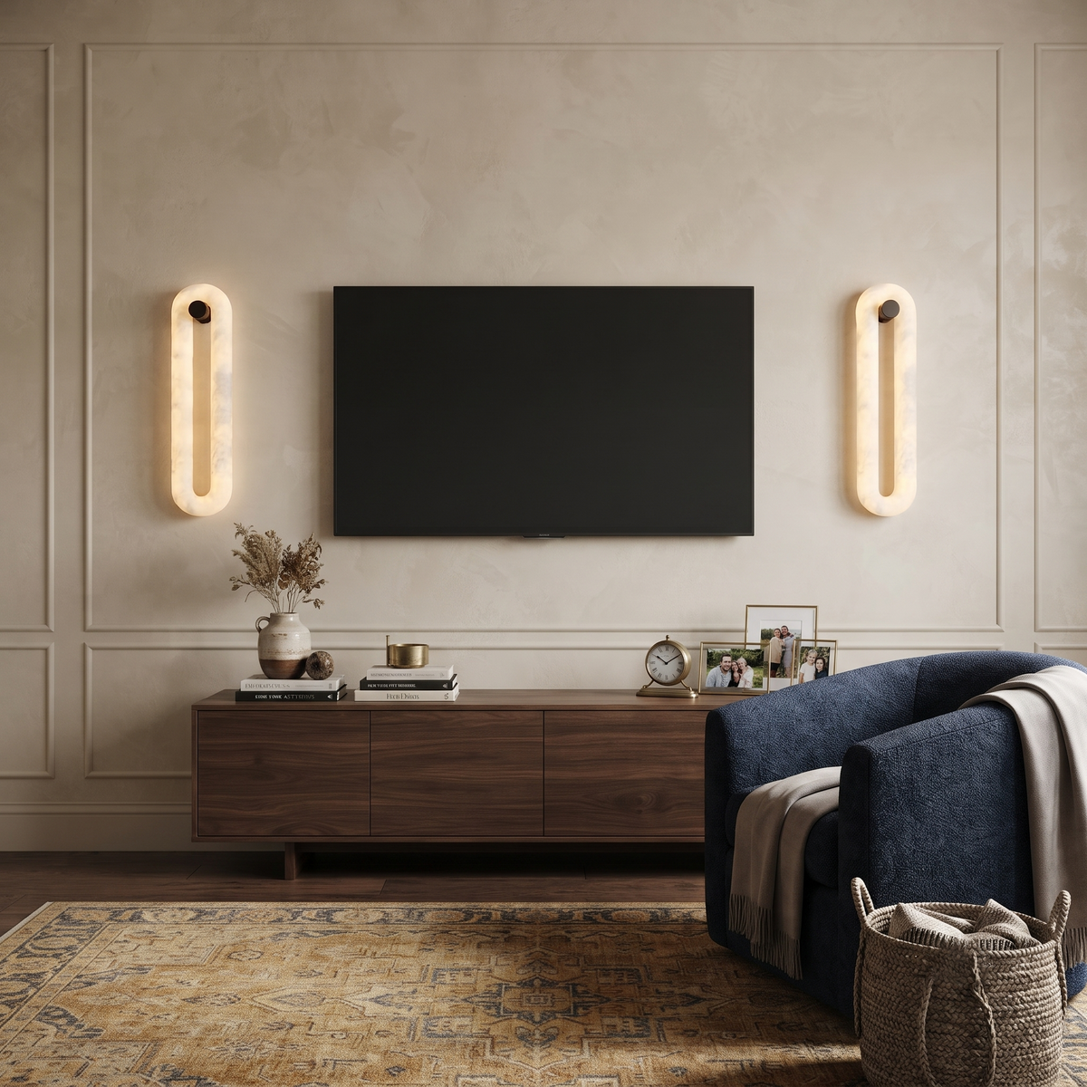 Loop Linear Wall Sconce in alabaster for Hallway by AUVIELIGHT