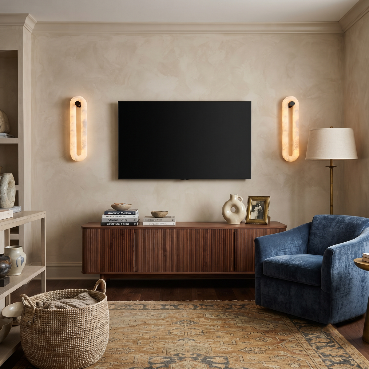Loop Linear Wall Sconce in alabaster for Hallway by AUVIELIGHT