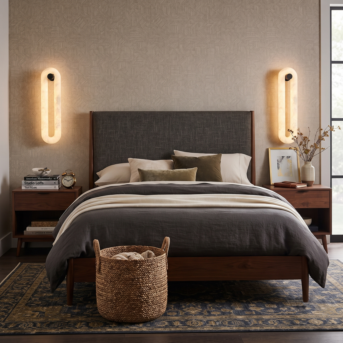 Loop Linear Wall Sconce in alabaster for Hallway by AUVIELIGHT