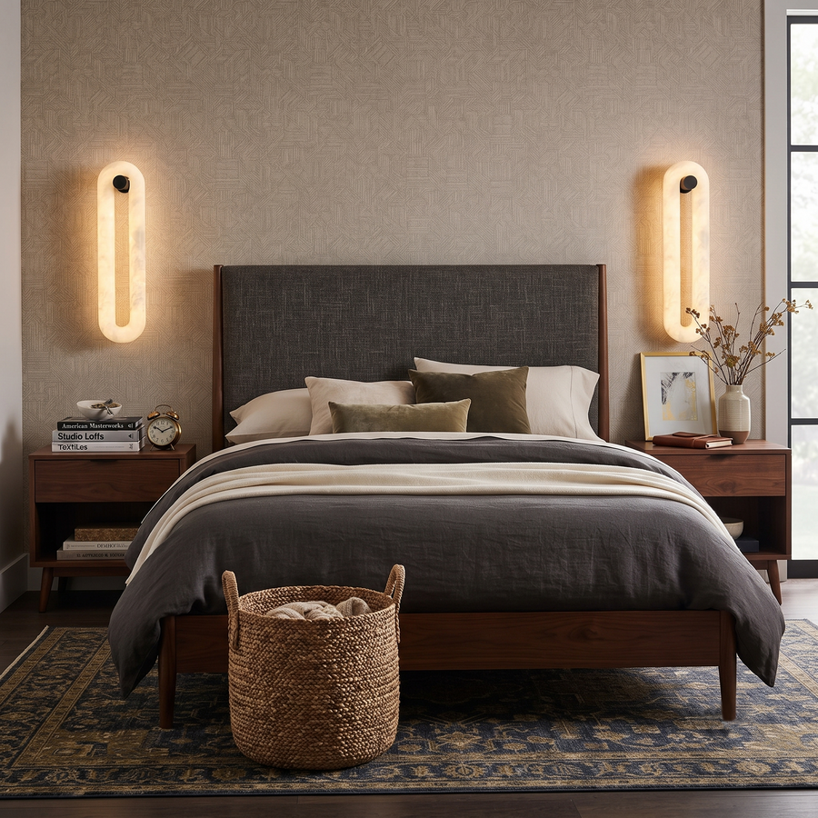 Loop Linear Wall Sconce in alabaster for Hallway by AUVIELIGHT