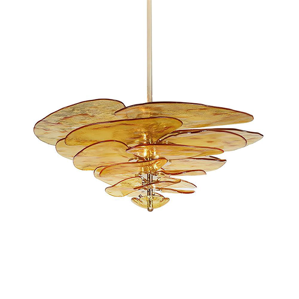 Lotus Leaf Chandelier for Dining Room by AUVIELIGHT, 5 layers Dia 90cm x H 45cm / Dia 35.4″ x H 17.7″ / Amber