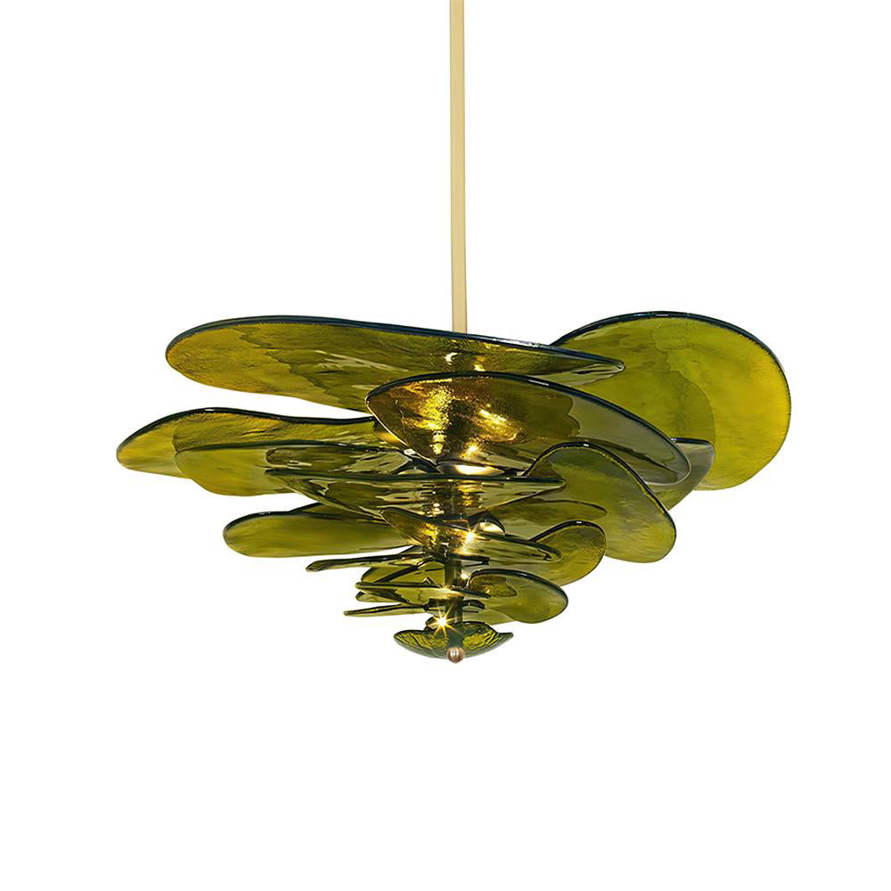 Lotus Leaf Chandelier for Dining Room by AUVIELIGHT, 5 layers Dia 90cm x H 45cm / Dia 35.4″ x H 17.7″ / Green