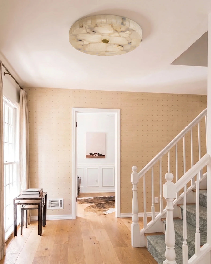 Mosaic Flush Mount in alabaster for Low Ceilings by AUVIELIGHT
