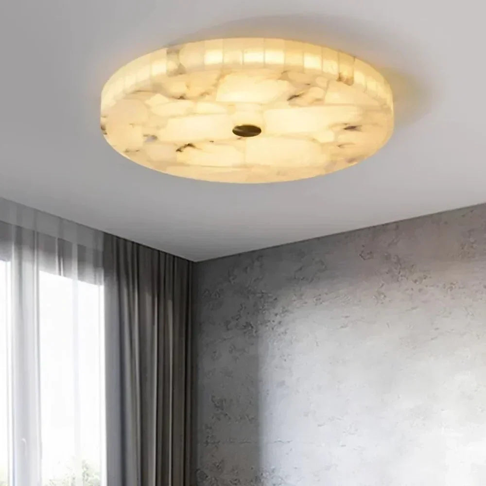 Mosaic Flush Mount in alabaster for Low Ceilings by AUVIELIGHT, Dia 50cm x H 5cm / ∅ 19.7″ x H 2″ / White / Warm Light