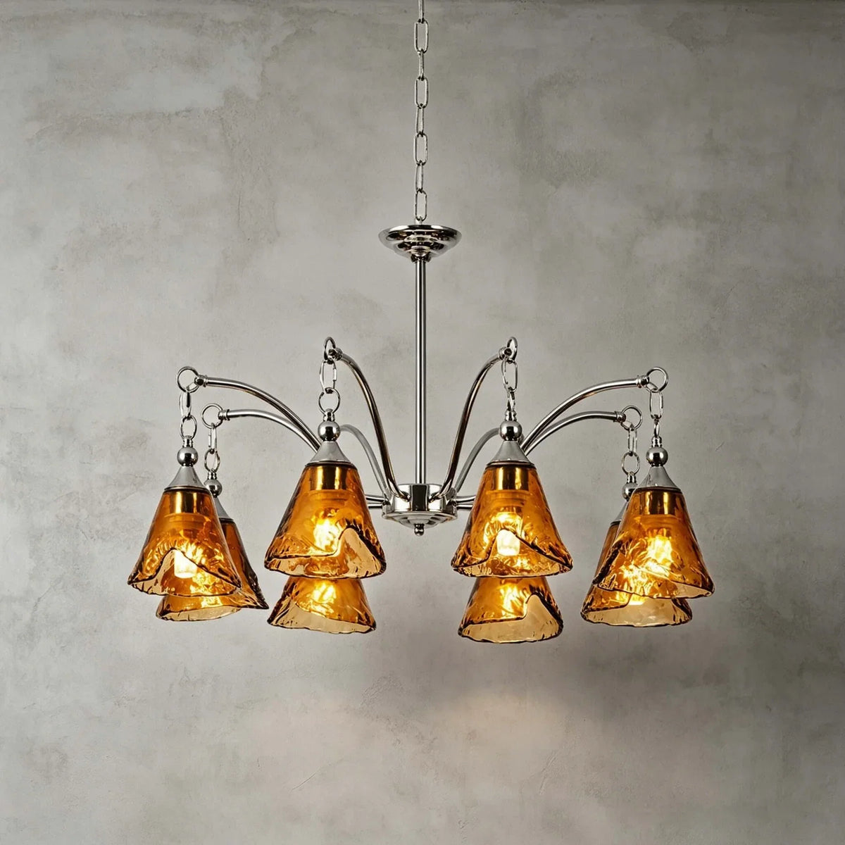 Luminous Bell Pendant Light in amber polished nickel for Dining Room by AUVIELIGHT, Dia 29.5" x H 15.7" / chrome & Amber