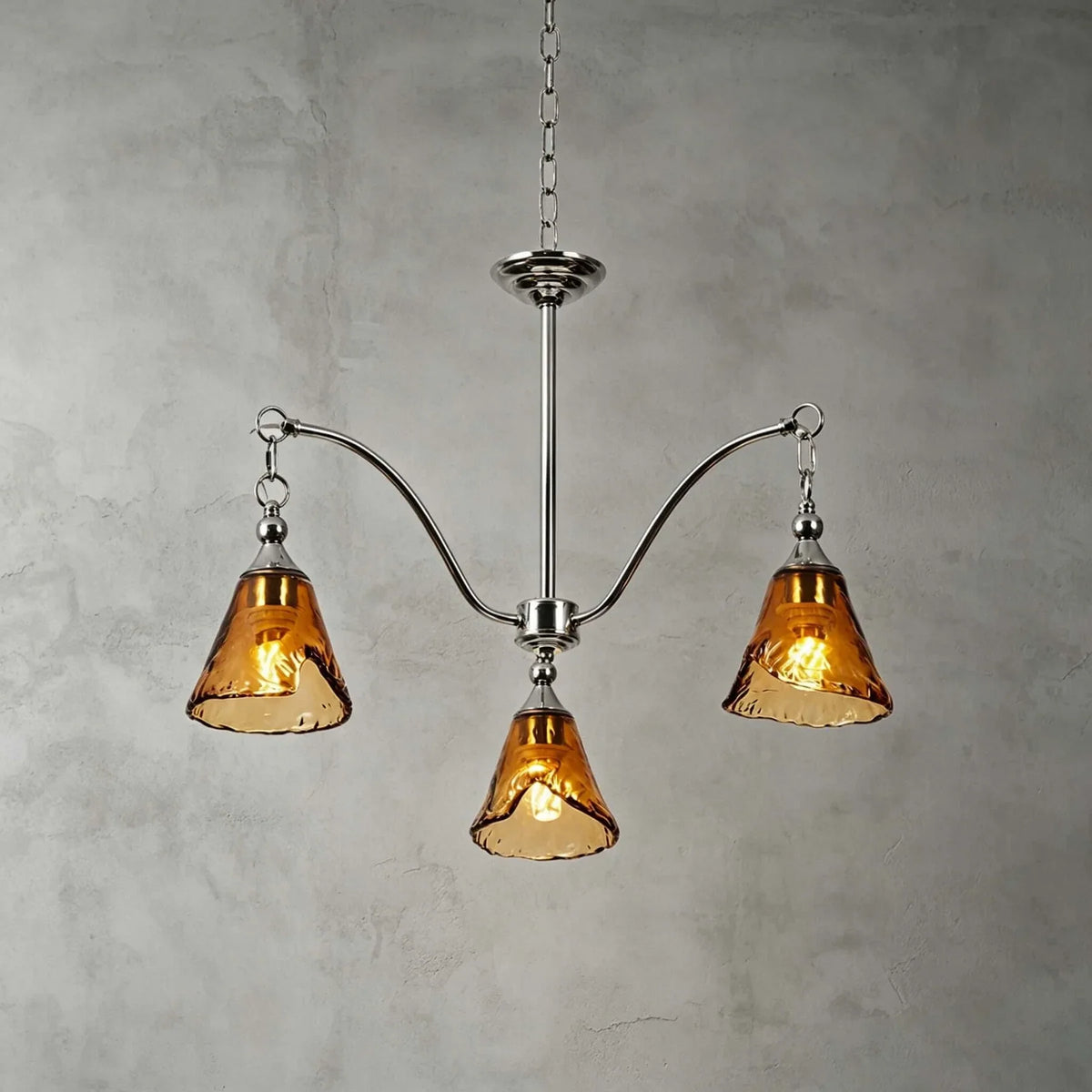 Luminous Bell Pendant Light in amber polished nickel for Dining Room by AUVIELIGHT, Dia 23.6" x H 15.7" / chrome & Amber