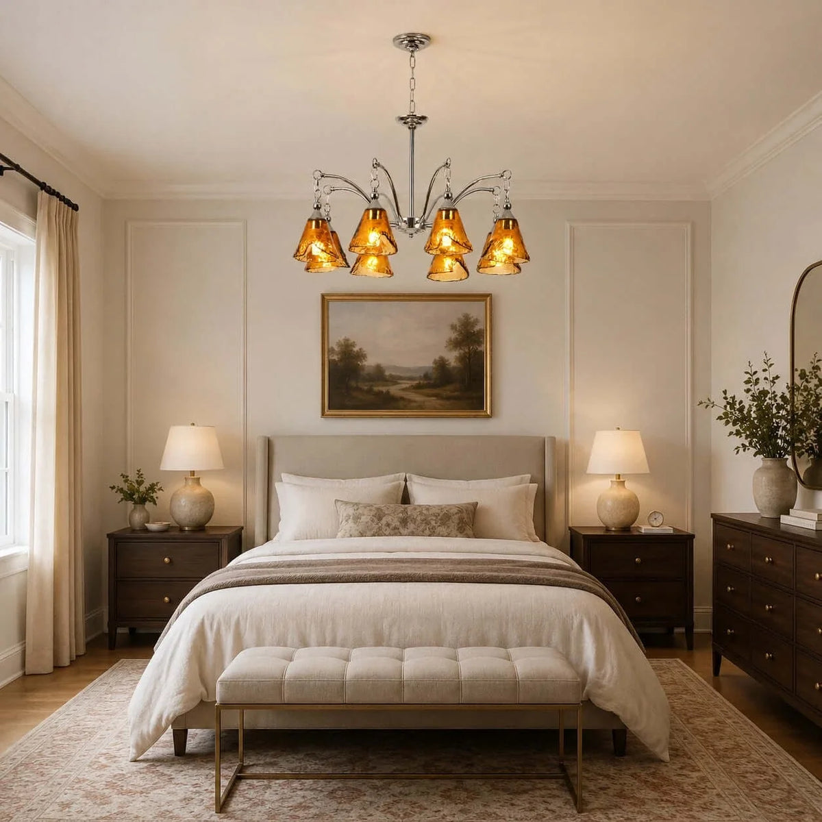 Luminous Bell Pendant Light in amber polished nickel for Dining Room by AUVIELIGHT
