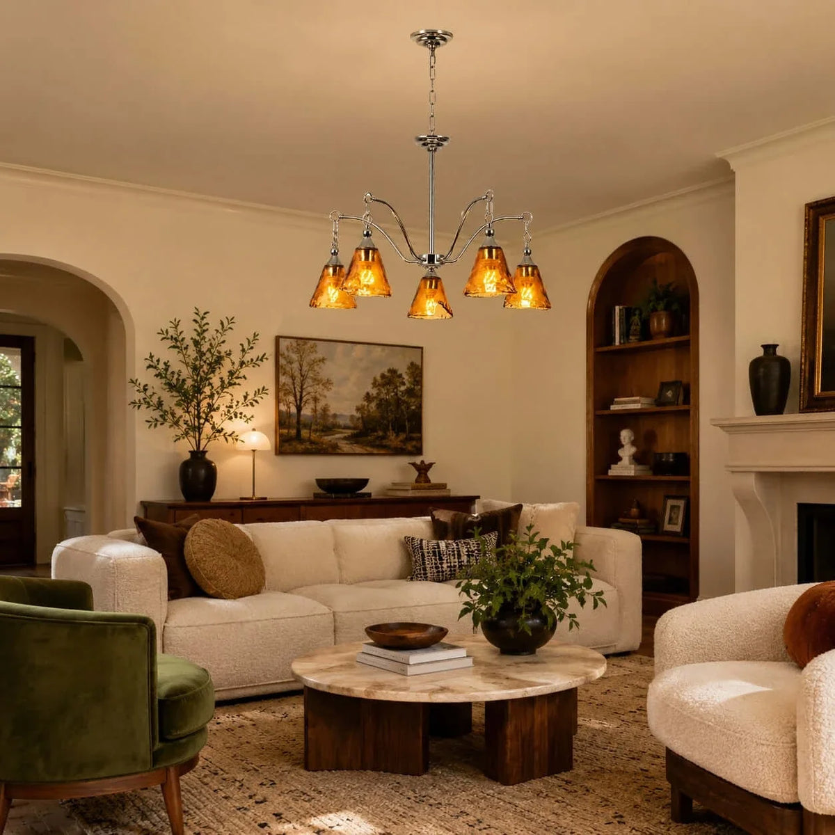 Luminous Bell Pendant Light in amber polished nickel for Dining Room by AUVIELIGHT