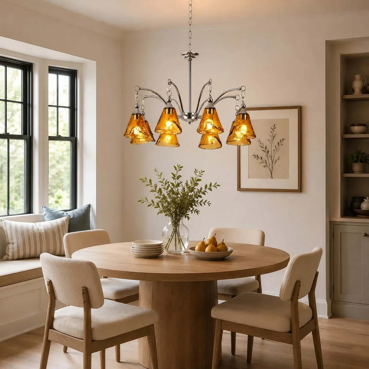 Luminous Bell Pendant Light in amber polished nickel for Dining Room by AUVIELIGHT