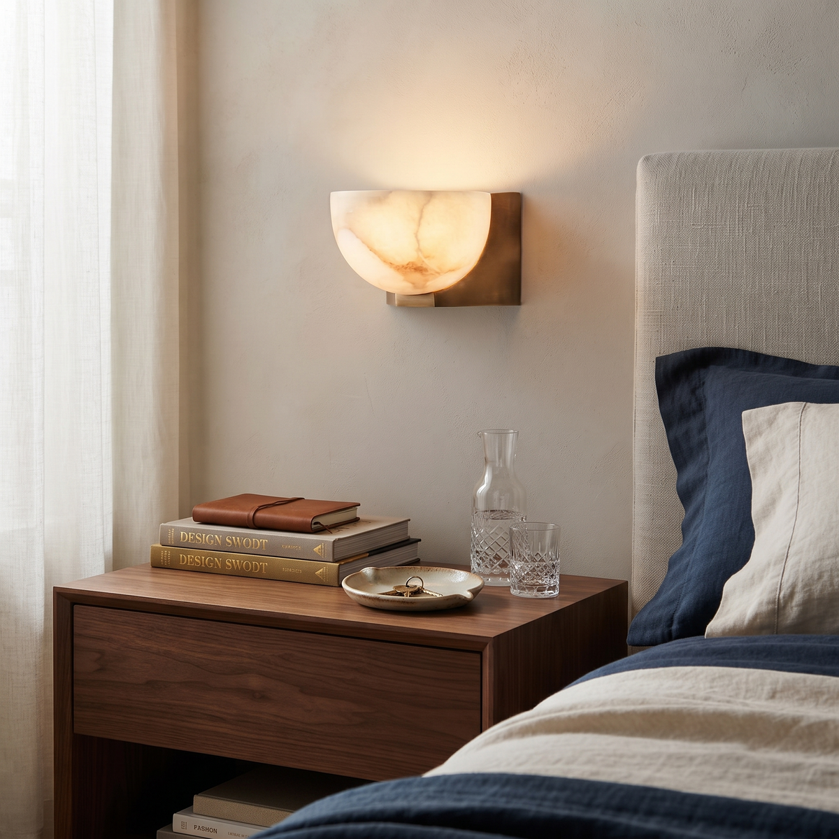 Luna Bowl Wall Sconce in alabaster for Hallway by AUVIELIGHT