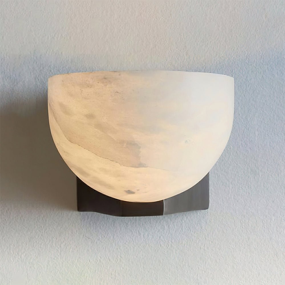 Luna Bowl Wall Sconce in alabaster for Hallway by AUVIELIGHT, ∅ 8.7"xH5.5” / Black
