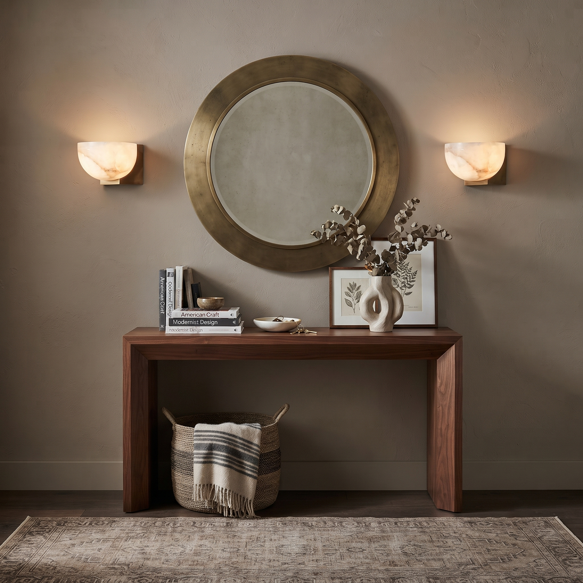 Luna Bowl Wall Sconce in alabaster for Hallway by AUVIELIGHT