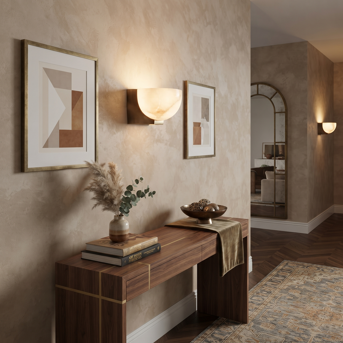 Luna Bowl Wall Sconce in alabaster for Hallway by AUVIELIGHT