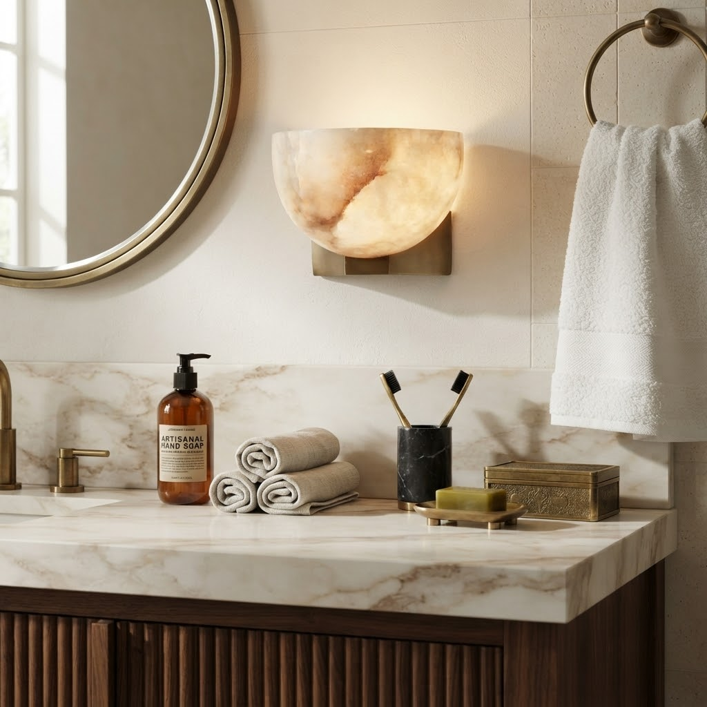 Luna Bowl Wall Sconce in alabaster for Hallway by AUVIELIGHT