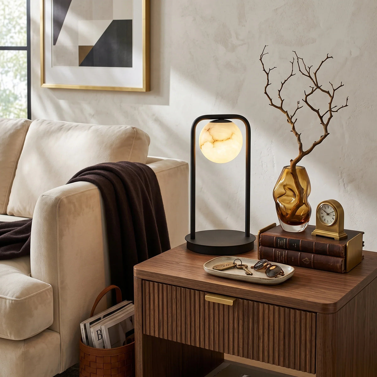Lunar Halo Lamp in alabaster for Living Room by AUVIELIGHT