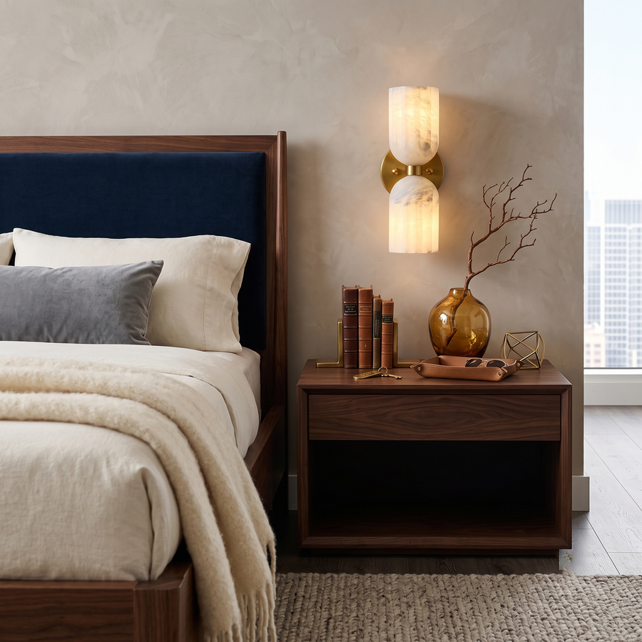 Lyra Ribbed Wall Sconce in alabaster for Hallway by AUVIELIGHT