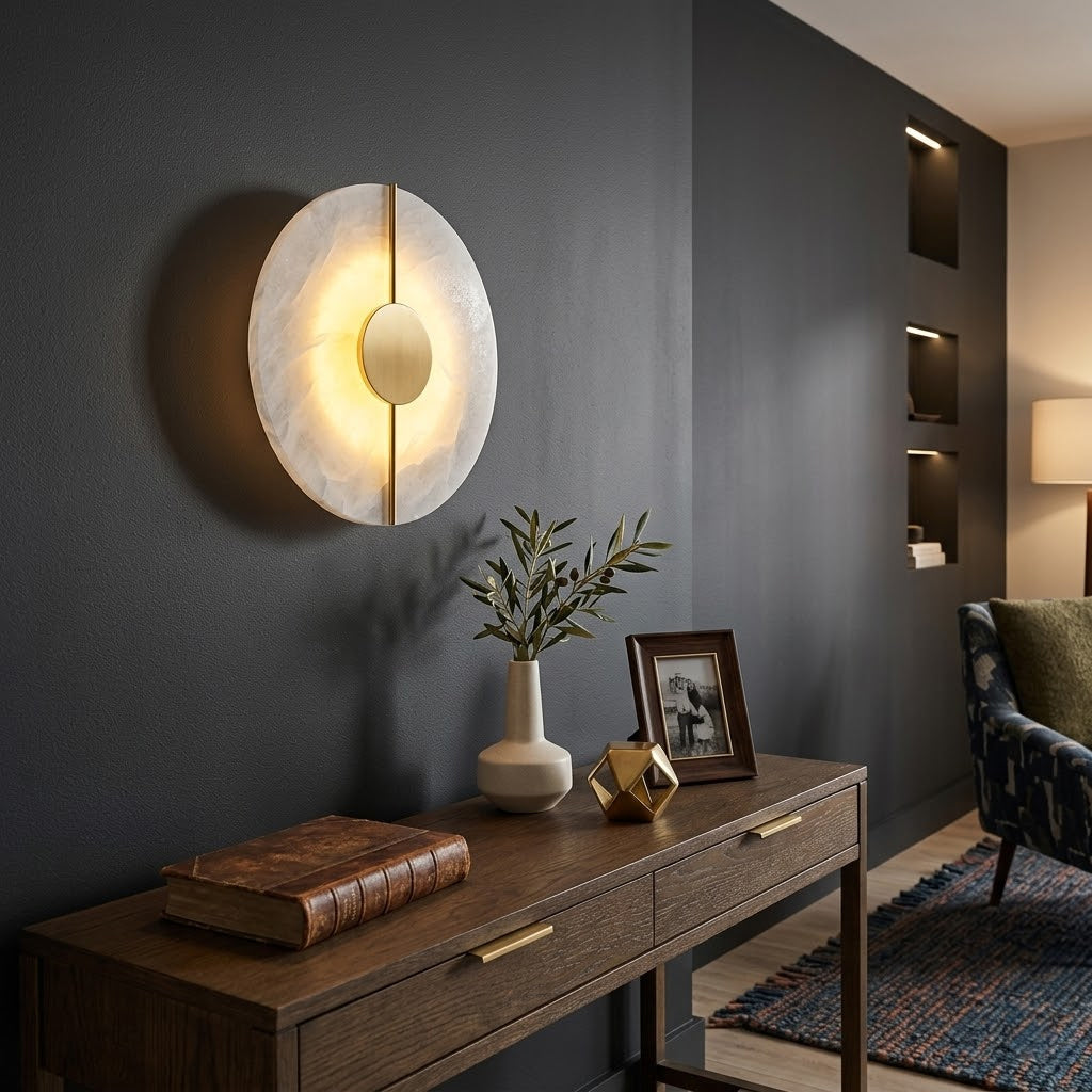 Meridian Wall Sconce in alabaster for Hallway by AUVIELIGHT