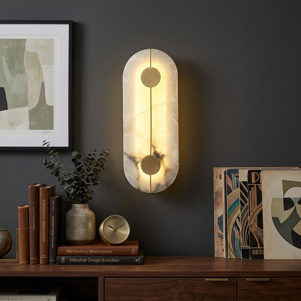 Meridian Wall Sconce in alabaster for Hallway by AUVIELIGHT