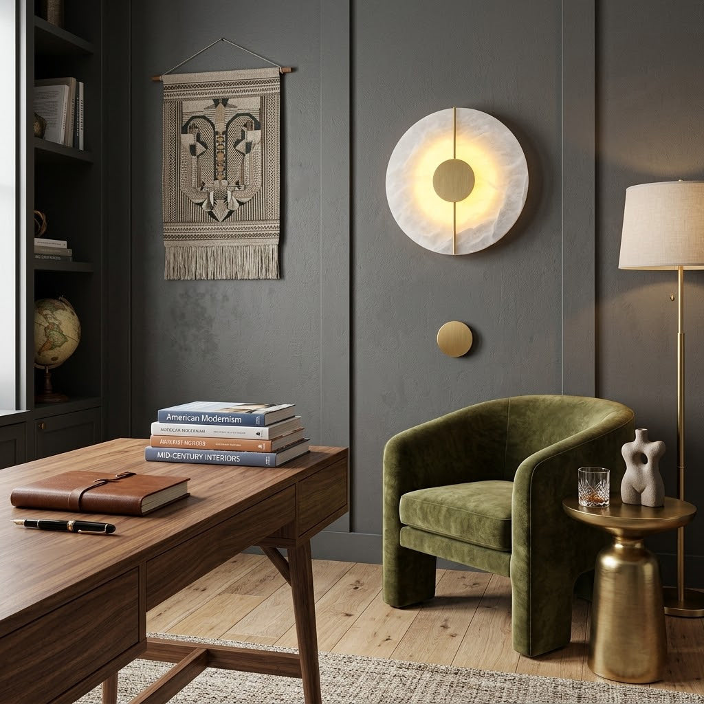 Meridian Wall Sconce in alabaster for Hallway by AUVIELIGHT