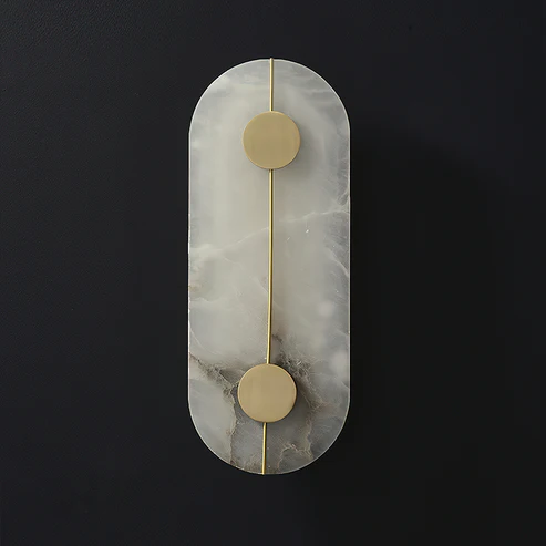 Meridian Wall Sconce in alabaster for Hallway by AUVIELIGHT, Dia 16cm x W 4.5cm x H 42.5cm / ∅ 6.3″ x W 1.8″ x H 16.7″ / Gold & White / Warm