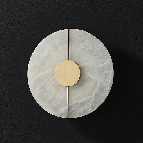 Meridian Wall Sconce in alabaster for Hallway by AUVIELIGHT, Dia 20cm x W 4.5cm x H 20cm / ∅ 7.9″ x W 1.8″ x H 7.9″ / Gold & White / Warm Light