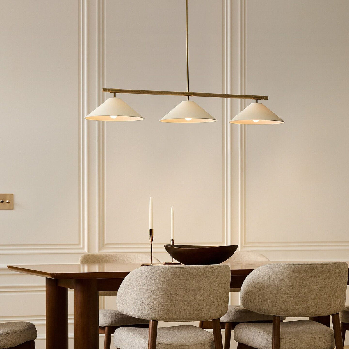 Merivale Linear Pendant Light in linen for Kitchen Island by AUVIELIGHT