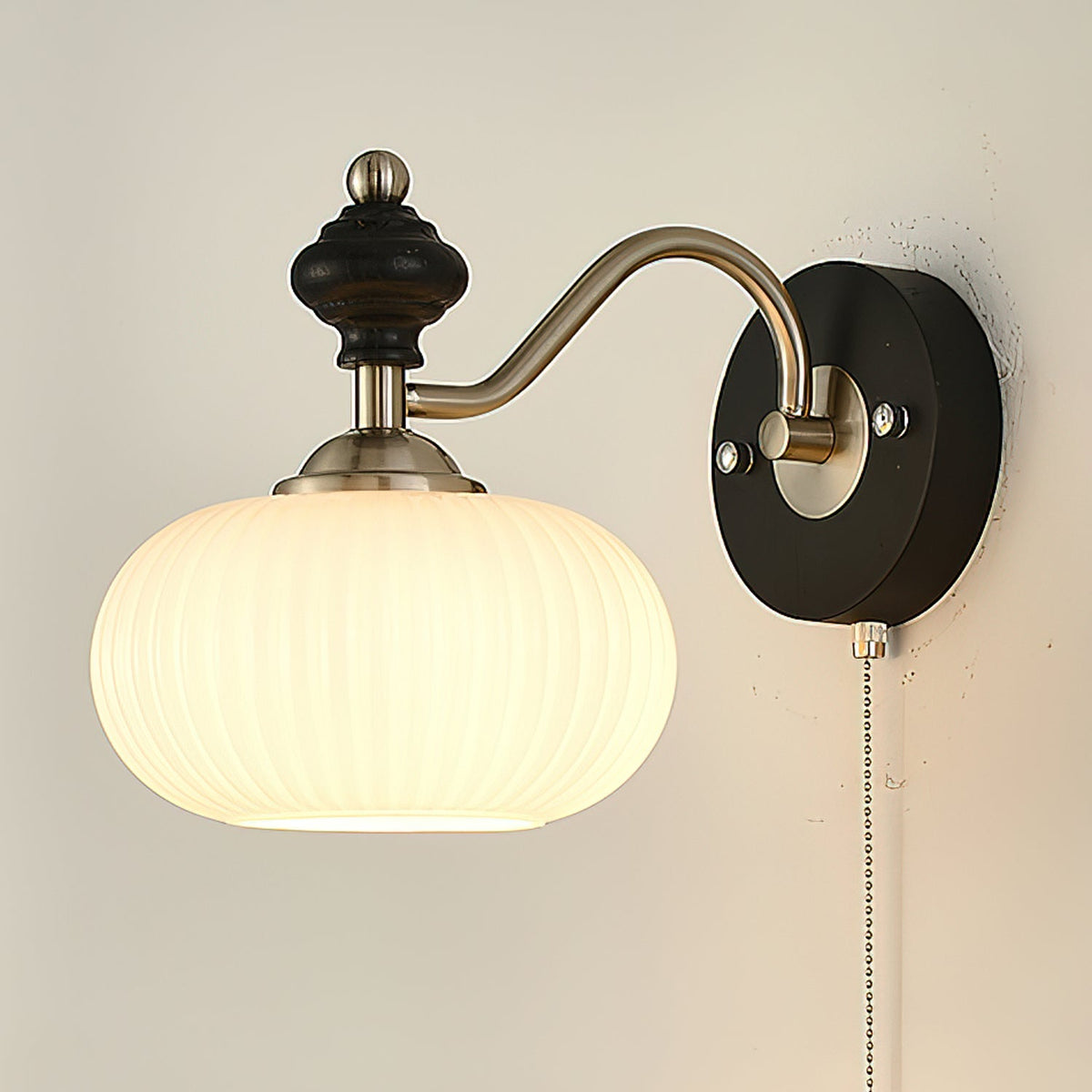 Modern Wall Sconce in glass for Hallway by AUVIELIGHT, Model A ∅ 11.4" x W 7.1" xH9.4"(White) / Nickel & Black