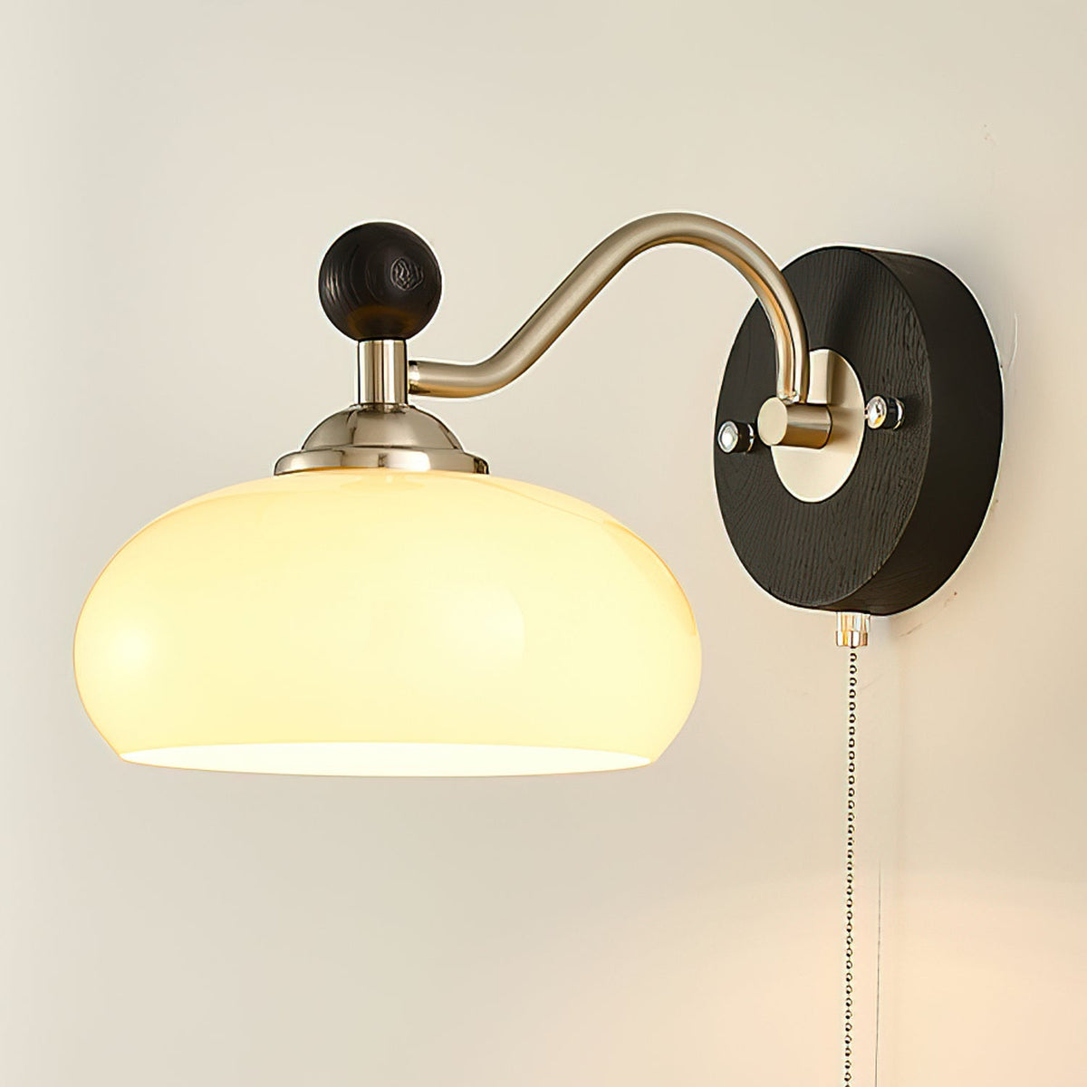 Modern Wall Sconce in glass for Hallway by AUVIELIGHT, Model B ∅ 11.8"xW 7.9"xH5.5" (Beige) / Nickel & Black