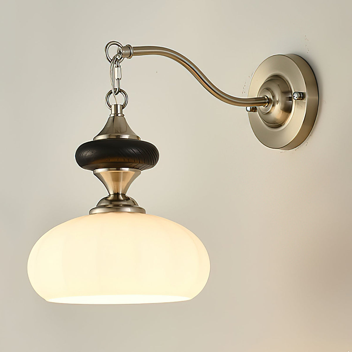 Modern Wall Sconce in glass for Hallway by AUVIELIGHT, Model C ∅ 13.8" x W 8.3" xH12.2" (White) / Nickel & Black