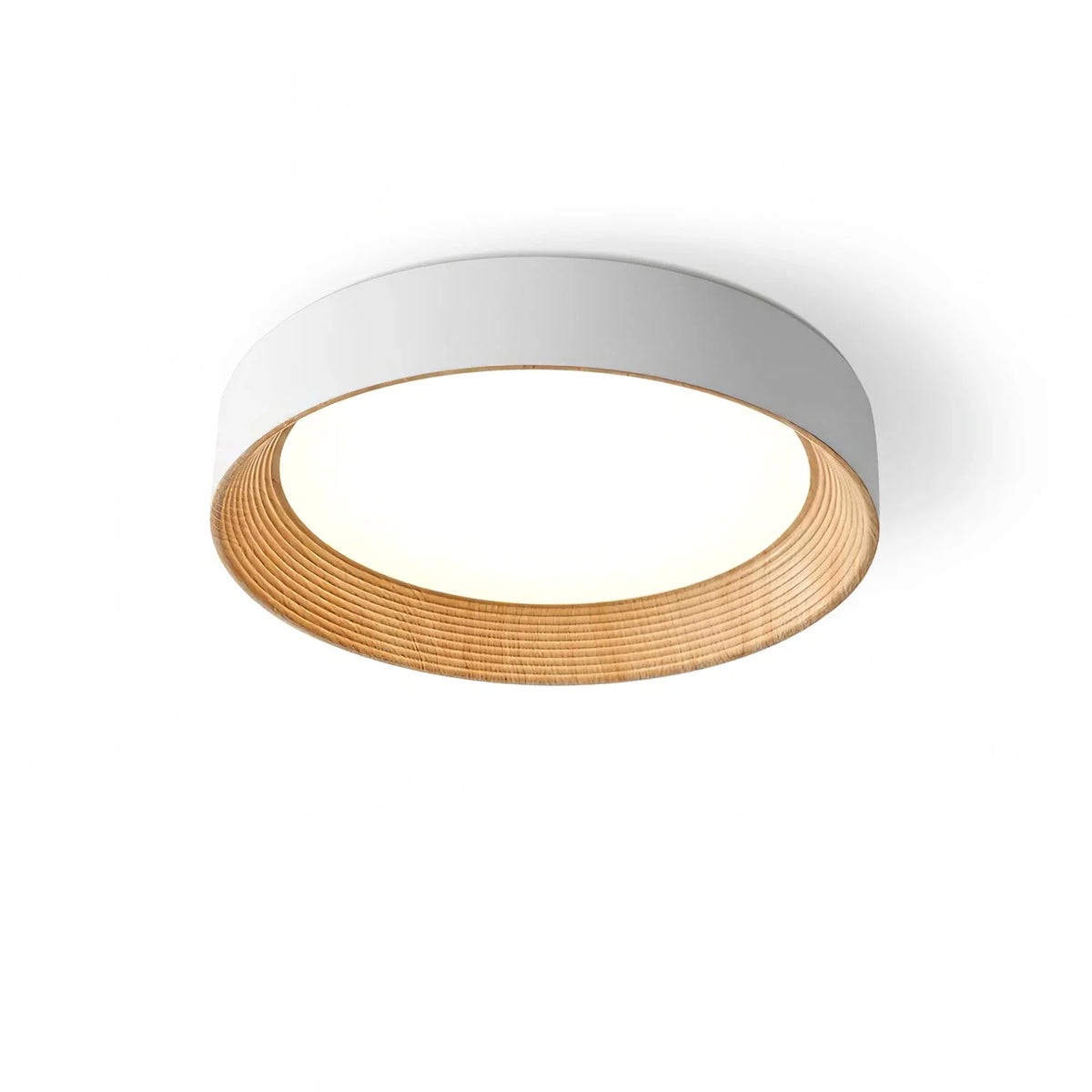 Ring Flush Mount in acrylic for Low Ceilings by AUVIELIGHT, ∅ 13.8" x H 3.9” / Dia 35cm x H 10cm / White oak color & White / Warm Light