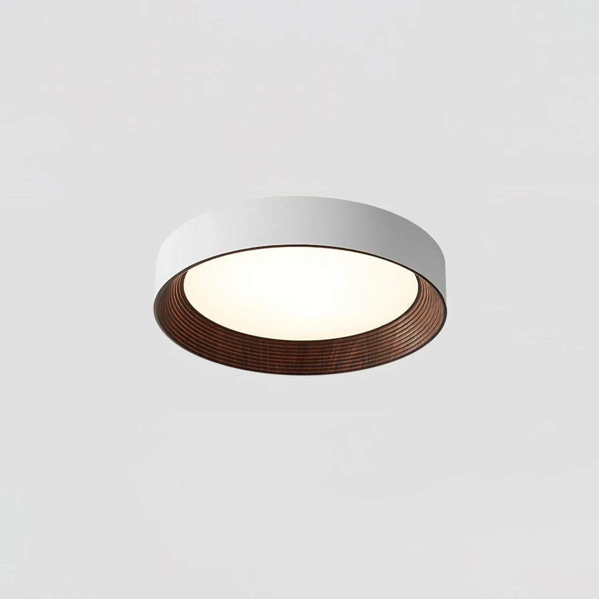 Ring Flush Mount in acrylic for Low Ceilings by AUVIELIGHT, ∅ 13.8" x H 3.9” / Dia 35cm x H 10cm / Black walnut color & White / Warm Light