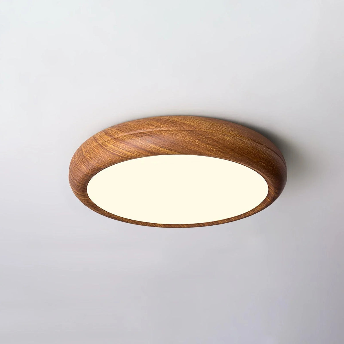 Modern Flush Mount in acrylic for Low Ceilings by AUVIELIGHT, ModelA ∅ 15.7" x H 3.5" / Walnut Wood Grain & White / Remote Control Dimmer and 1