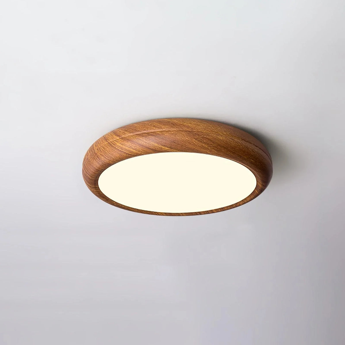 Modern Flush Mount in acrylic for Low Ceilings by AUVIELIGHT, ModelA ∅ 11.8" x H 3.5” / Walnut Wood Grain & White / Remote Control Dimmer and 1