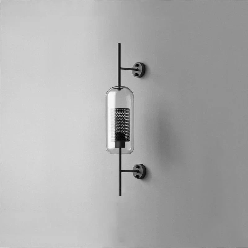 Cylindrical Wall Sconce in glass for Hallway by AUVIELIGHT, ∅  5.1" x H 26.4" / Dia 13cm x H 67cm / Black / Clear and 1 other sizes