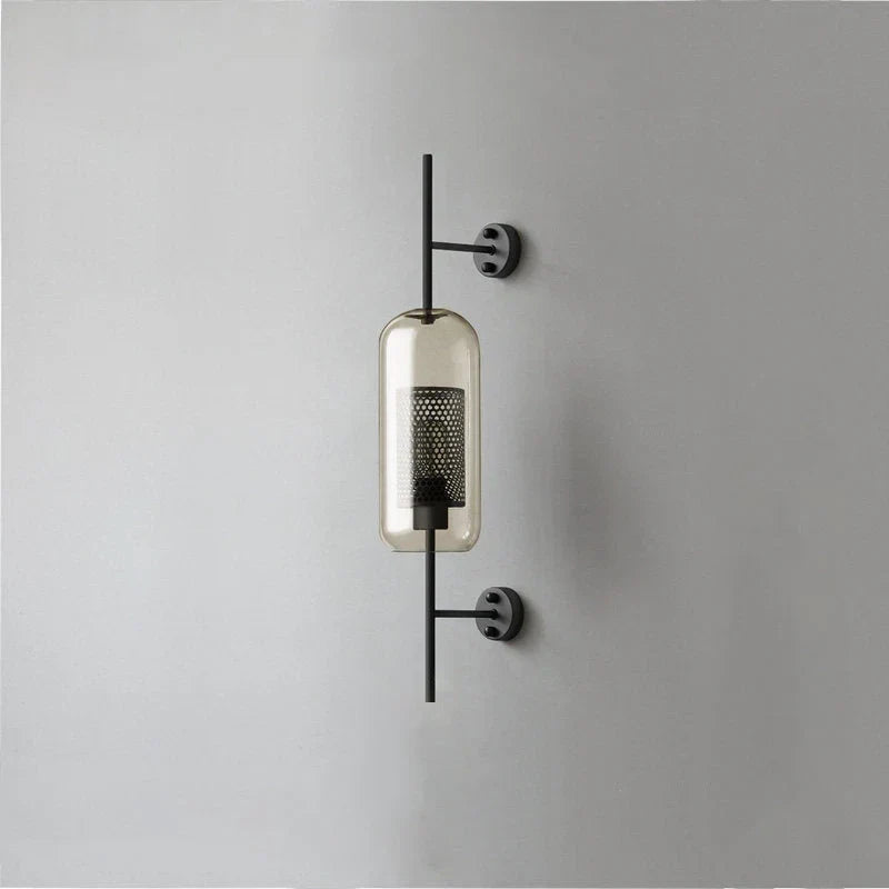 Cylindrical Wall Sconce in glass for Hallway by AUVIELIGHT, ∅  5.1" x H 26.4" / Dia 13cm x H 67cm / Black / Amber and 1 other sizes