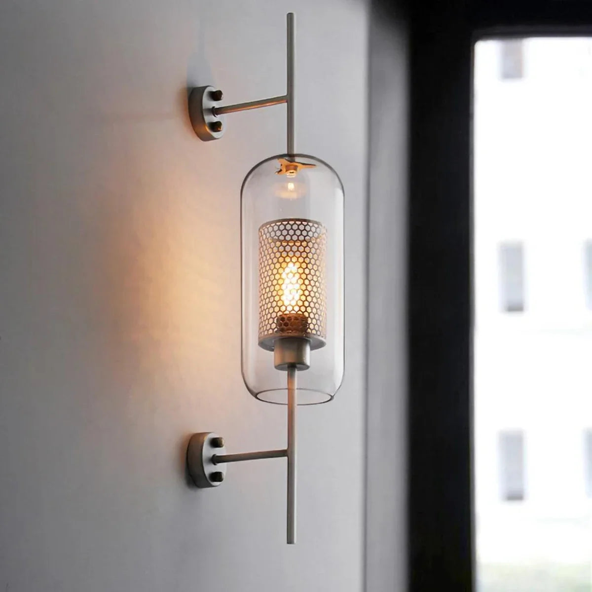 Cylindrical Wall Sconce in glass for Hallway by AUVIELIGHT